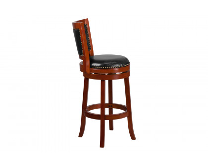 BLNK Ebert Light Cherry Wood Bar Stool with Open Panel Back and Black Swivel Seat