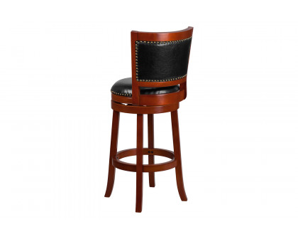 BLNK Ebert Light Cherry Wood Bar Stool with Open Panel Back and Black Swivel Seat