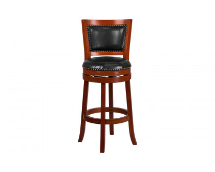 BLNK Ebert Light Cherry Wood Bar Stool with Open Panel Back and Black Swivel Seat