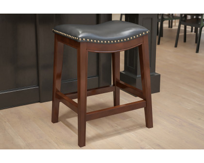 BLNK Alphus Wood Backless Counter Height Stool with Black Saddle Seat