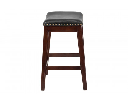 BLNK Alphus Wood Backless Counter Height Stool with Black Saddle Seat - Cappuccino