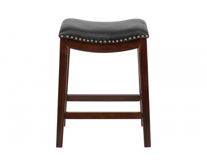 BLNK Alphus Wood Backless Counter Height Stool with Black Saddle Seat - Cappuccino