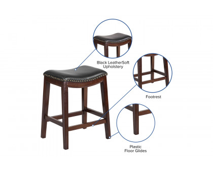 BLNK Alphus Wood Backless Counter Height Stool with Black Saddle Seat - Cappuccino