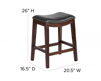 BLNK Alphus Wood Backless Counter Height Stool with Black Saddle Seat - Cappuccino