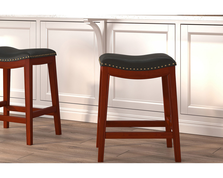 BLNK Alphus Wood Backless Counter Height Stool with Black Saddle Seat