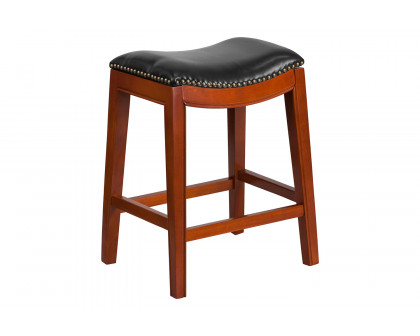 BLNK Alphus Wood Backless Counter Height Stool with Black Saddle Seat