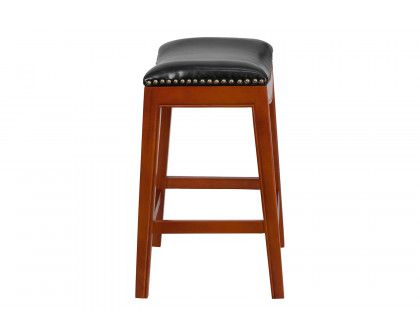 BLNK Alphus Wood Backless Counter Height Stool with Black Saddle Seat - Light Cherry