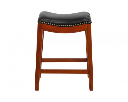 BLNK Alphus Wood Backless Counter Height Stool with Black Saddle Seat - Light Cherry