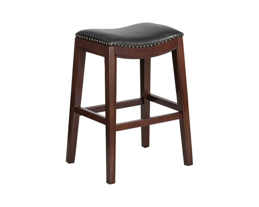 BLNK - Alphus Backless Cappuccino Wood Bar Stool with Black Saddle Seat