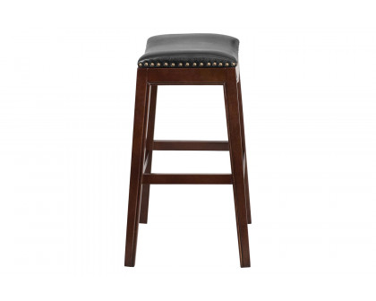 BLNK - Alphus Backless Cappuccino Wood Bar Stool with Black Saddle Seat