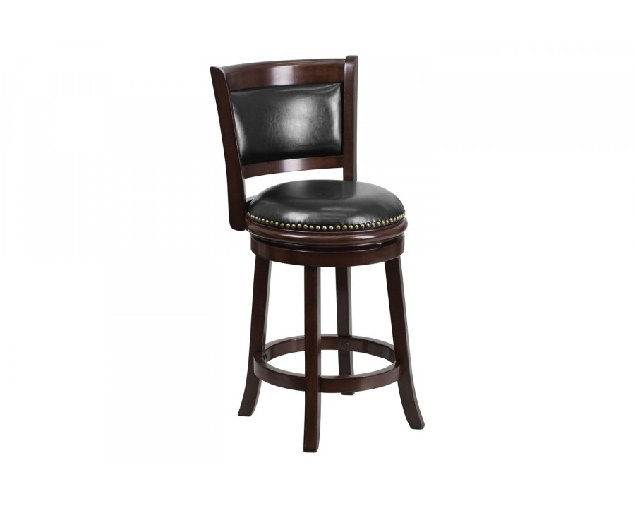 BLNK - Mark Cappuccino Wood Counter Height Stool with Panel Back and Black Swivel Seat