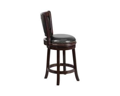 BLNK - Mark Cappuccino Wood Counter Height Stool with Panel Back and Black Swivel Seat