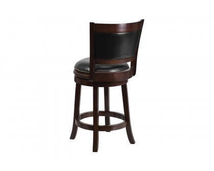 BLNK - Mark Cappuccino Wood Counter Height Stool with Panel Back and Black Swivel Seat