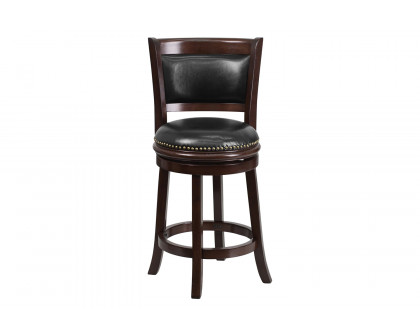 BLNK - Mark Cappuccino Wood Counter Height Stool with Panel Back and Black Swivel Seat