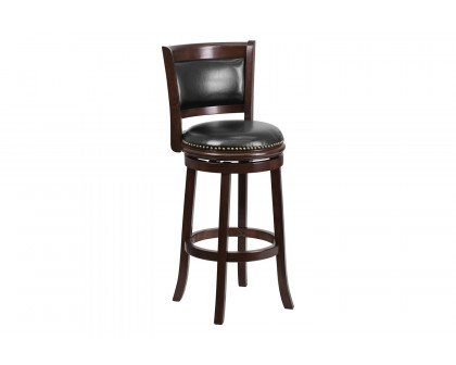 BLNK - Mark Cappuccino Wood Bar Stool with Panel Back and Black Swivel Seat