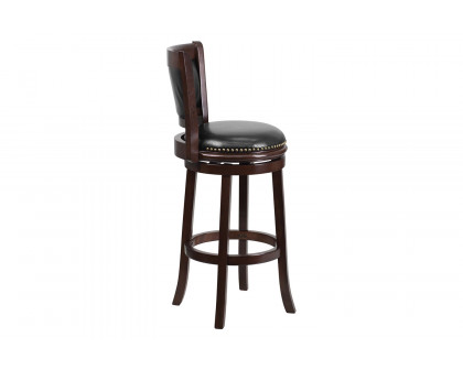 BLNK - Mark Cappuccino Wood Bar Stool with Panel Back and Black Swivel Seat