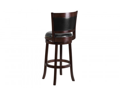 BLNK - Mark Cappuccino Wood Bar Stool with Panel Back and Black Swivel Seat