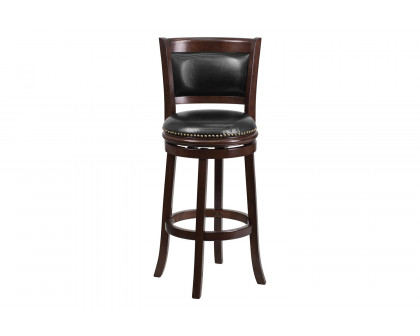 BLNK - Mark Cappuccino Wood Bar Stool with Panel Back and Black Swivel Seat