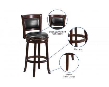 BLNK - Mark Cappuccino Wood Bar Stool with Panel Back and Black Swivel Seat