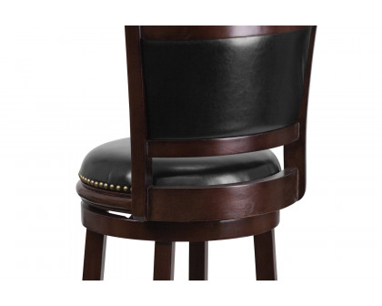 BLNK - Mark Cappuccino Wood Bar Stool with Panel Back and Black Swivel Seat