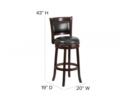 BLNK - Mark Cappuccino Wood Bar Stool with Panel Back and Black Swivel Seat