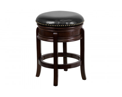 BLNK - Carol LeatherSoft Backless Cappuccino Wood Counter Height Stool with Carved Apron and Swivel Seat