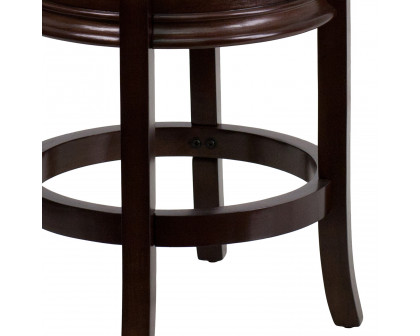 BLNK - Carol LeatherSoft Backless Cappuccino Wood Counter Height Stool with Carved Apron and Swivel Seat