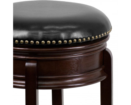 BLNK - Carol LeatherSoft Backless Cappuccino Wood Counter Height Stool with Carved Apron and Swivel Seat