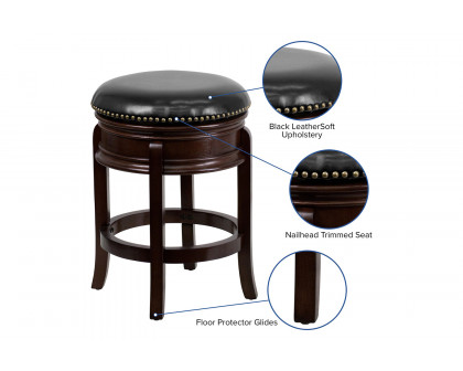 BLNK - Carol LeatherSoft Backless Cappuccino Wood Counter Height Stool with Carved Apron and Swivel Seat