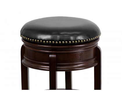 BLNK - Carol LeatherSoft Backless Cappuccino Wood Counter Height Stool with Carved Apron and Swivel Seat