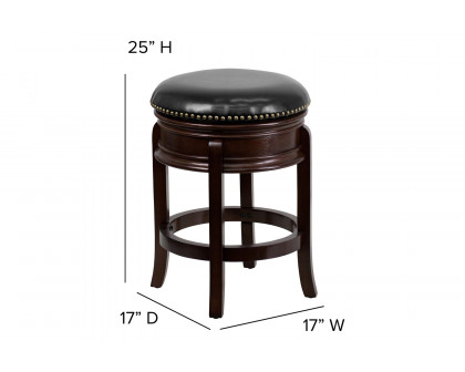 BLNK - Carol LeatherSoft Backless Cappuccino Wood Counter Height Stool with Carved Apron and Swivel Seat