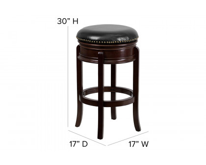 BLNK Carol Backless Wood Bar Stool with Carved Apron and Black Swivel Seat - Cappuccino