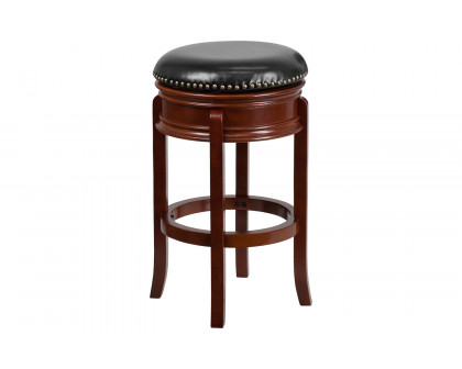 BLNK Carol Backless Wood Bar Stool with Carved Apron and Black Swivel Seat