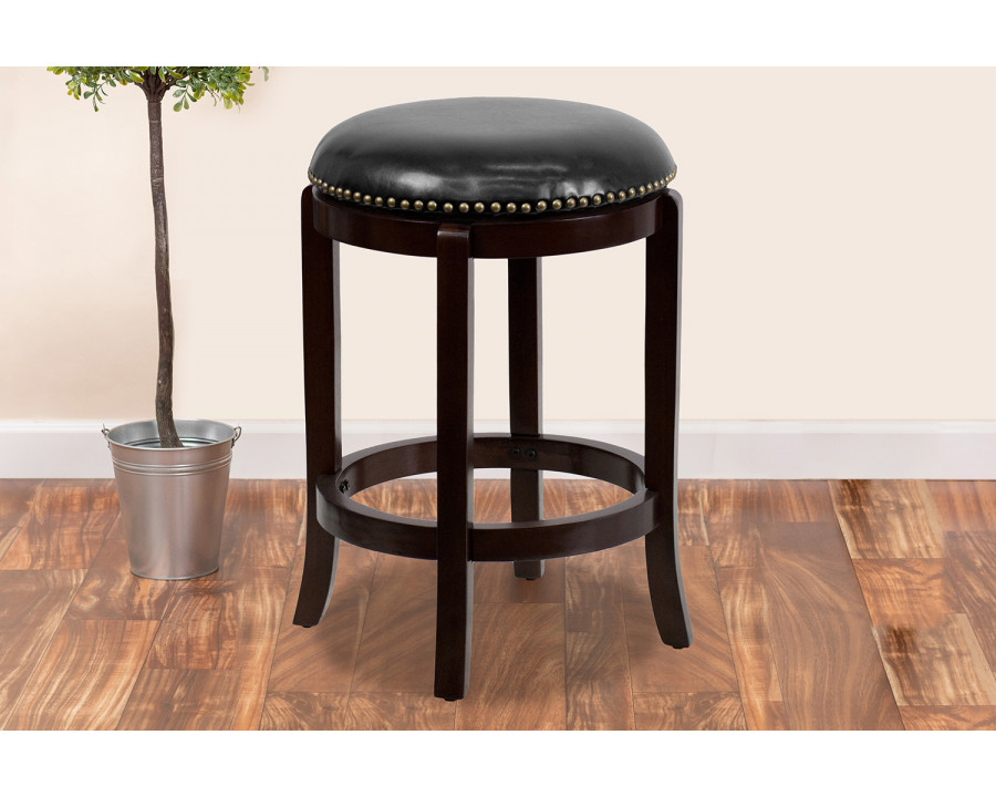 BLNK Margaret Wood Backless Counter Height Stool with Black Swivel Seat