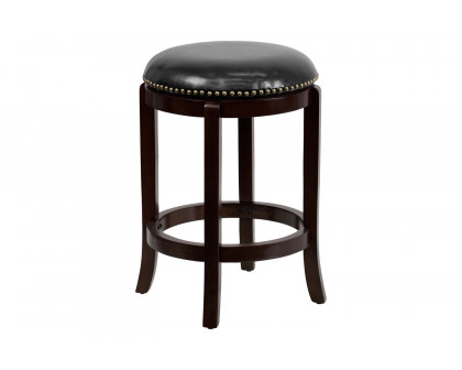 BLNK Margaret Wood Backless Counter Height Stool with Black Swivel Seat