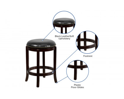 BLNK Margaret Wood Backless Counter Height Stool with Black Swivel Seat - Cappuccino