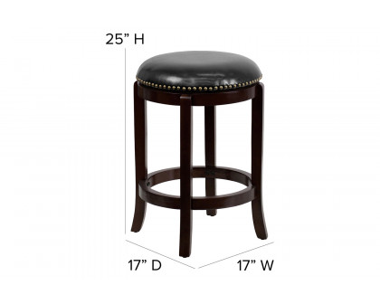 BLNK Margaret Wood Backless Counter Height Stool with Black Swivel Seat - Cappuccino