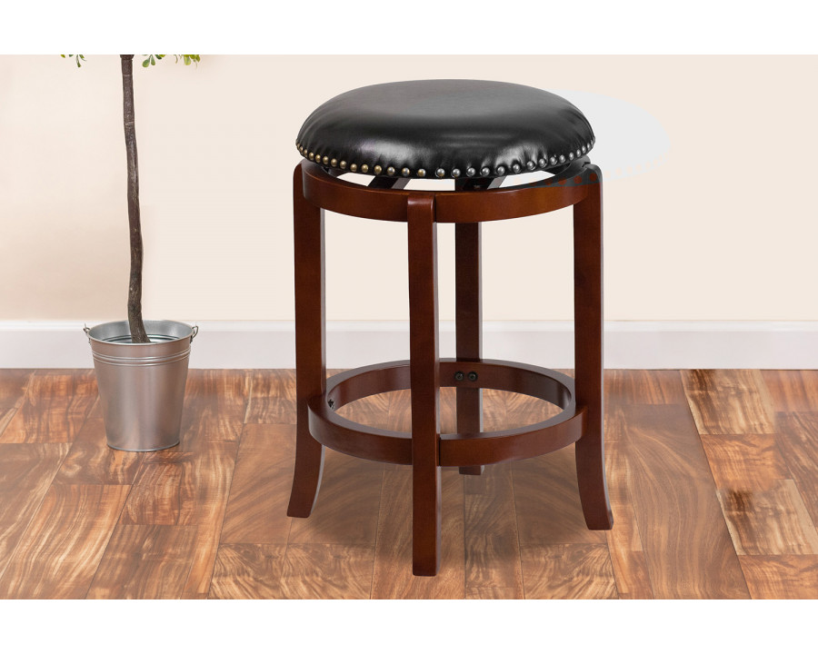 BLNK Margaret Wood Backless Counter Height Stool with Black Swivel Seat - Light Cherry