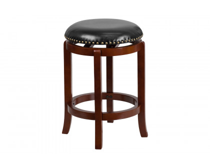 BLNK Margaret Wood Backless Counter Height Stool with Black Swivel Seat - Light Cherry