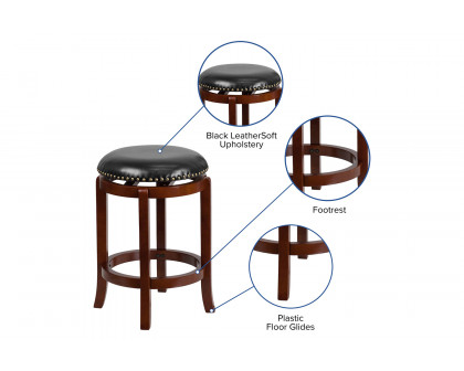 BLNK Margaret Wood Backless Counter Height Stool with Black Swivel Seat - Light Cherry