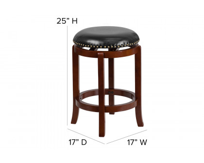 BLNK Margaret Wood Backless Counter Height Stool with Black Swivel Seat - Light Cherry