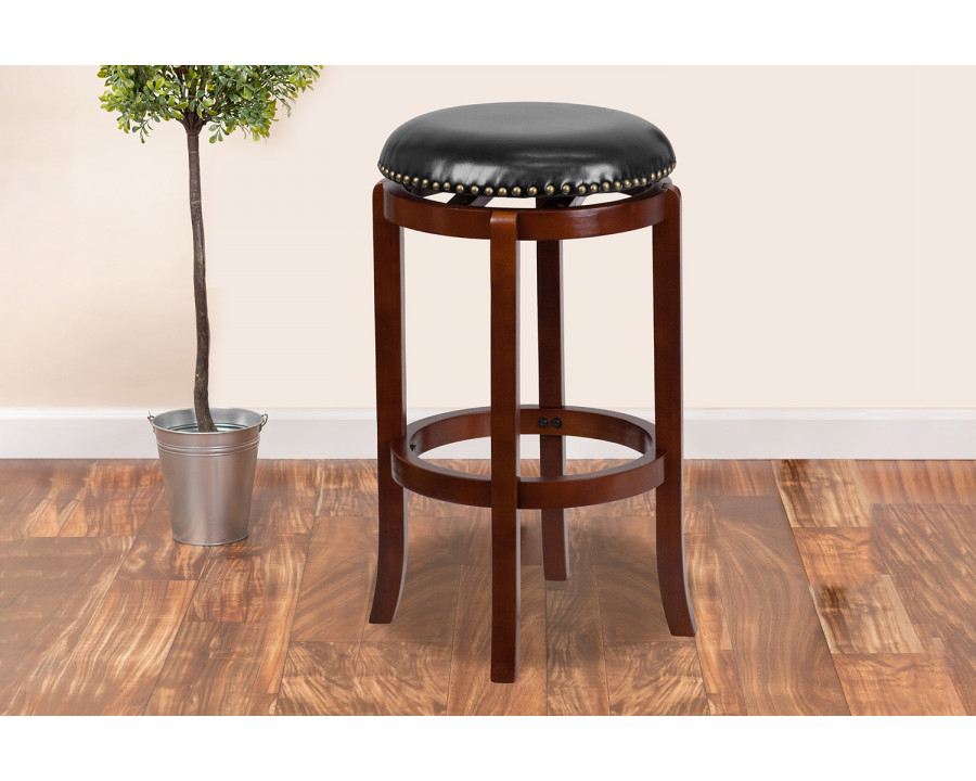 BLNK - Margaret Light Cherry Wood Backless Bar Stool with Black Swivel Seat