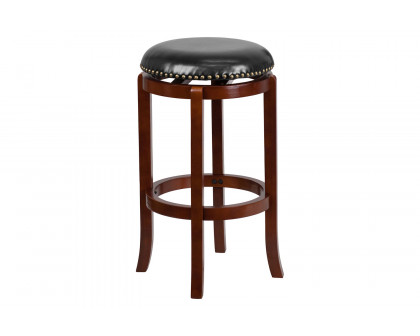 BLNK - Margaret Light Cherry Wood Backless Bar Stool with Black Swivel Seat