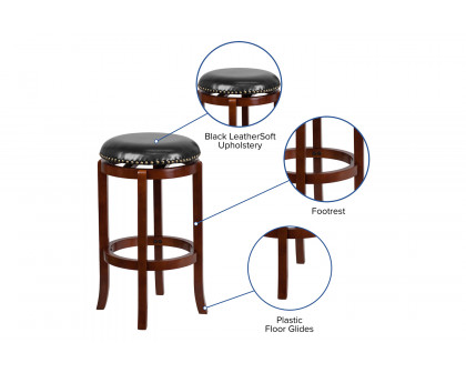 BLNK - Margaret Light Cherry Wood Backless Bar Stool with Black Swivel Seat