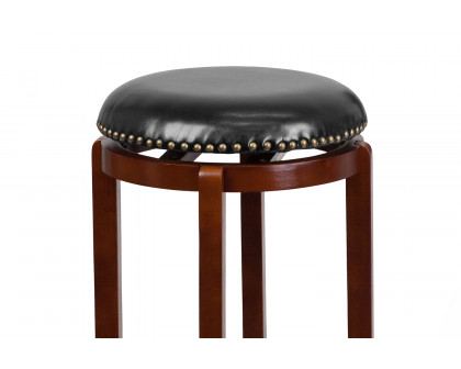 BLNK - Margaret Light Cherry Wood Backless Bar Stool with Black Swivel Seat