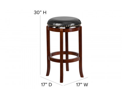 BLNK - Margaret Light Cherry Wood Backless Bar Stool with Black Swivel Seat