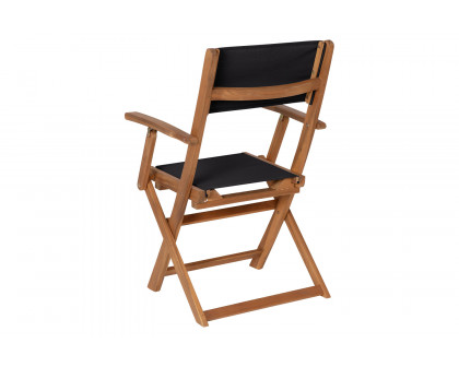 BLNK - Martindale Indoor-Outdoor Folding Acacia Wood Patio Bistro Chairs with Natural X Base Frame with Arms and Black Textilene Back and Seat Set of 2