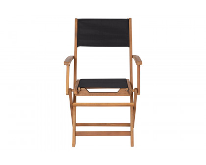 BLNK - Martindale Indoor-Outdoor Folding Acacia Wood Patio Bistro Chairs with Natural X Base Frame with Arms and Black Textilene Back and Seat Set of 2