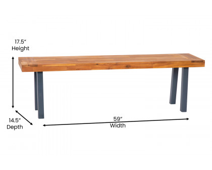 BLNK - Martindale Solid Acacia Wood Patio Dining Bench for 2 with Slatted Top and Black Flared Wooden Legs in a Natural Finish