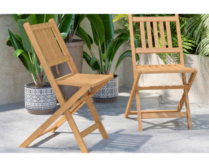 BLNK - Martindale Indoor-Outdoor Folding Acacia Wood Patio Bistro Chairs with X Base Frame and Slatted Back and Seat in Natural Finish Set of 2